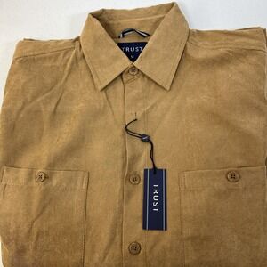 NWT Trust Mens Tan Long Sleeve Button Up Business Shirt Size Medium